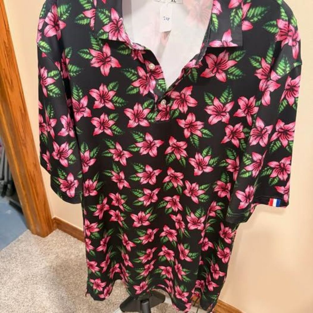 USAG XL Pink Floral Polo Golf Shirt